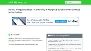 Connecting to MongoDB database on mLab fails authentication