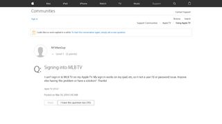 Signing into MLB TV - Apple Community - Apple Discussions