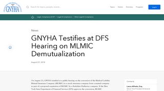 GNYHA Testifies at DFS Hearing on MLMIC Demutualization – GNYHA