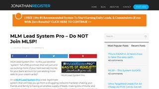 MLM Lead System Pro - Do NOT Join MLSP! - Jonathan Register