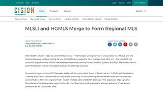 MLSLI and HGMLS Merge to Form Regional MLS - PR Newswire