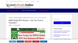 MMM Global BTC Review - The Latest MMM Scheme - Let's Work Online