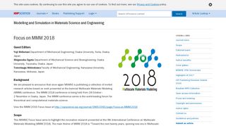 Focus on MMM 2018 - Modelling and Simulation in Materials Science ...