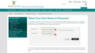 Forgot User Name / Password / MNsure