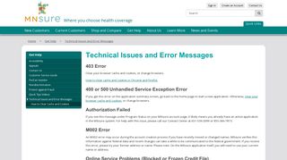 Technical Issues and Error Messages / MNsure