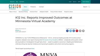 K12 Inc. Reports Improved Outcomes at Minnesota Virtual Academy