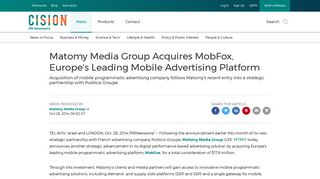 Matomy Media Group Acquires MobFox, Europe's Leading Mobile ...