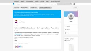 Telstra 4G Mobile Broadband - Can't login to Home - CrowdSupport