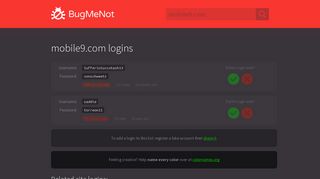 mobile9.com passwords - BugMeNot