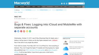Logging into iCloud and MobileMe with separate accounts - Macworld