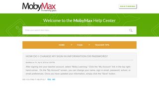 How do I change my sign in information or password? : MobyMax Help ...