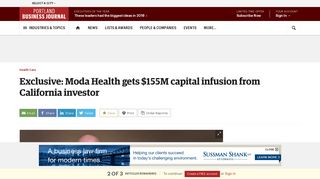 Exclusive: Moda Health gets $155M capital infusion from San ...