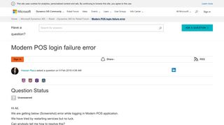 Modern POS login failure error - Dynamics 365 for Retail Forum ...