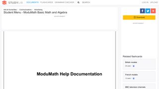 Student Menu - ModuMath Basic Math and Algebra - studylib.net
