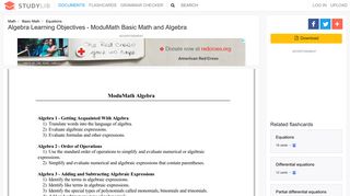 Algebra Learning Objectives - ModuMath Basic Math and Algebra
