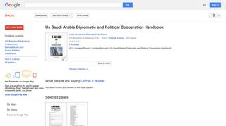 Us Saudi Arabia Diplomatic and Political Cooperation Handbook
