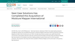 Next Gear Solutions Has Completed the Acquisition of Moisture ...
