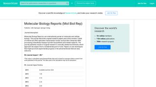 Molecular Biology Reports | RG Impact Rankings 2018 and 2019