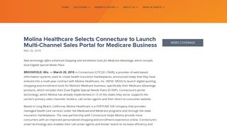Molina Healthcare Selects Connecture to Launch Multi-Channel Sales ...