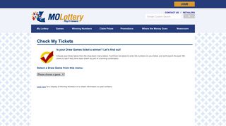 Check My Tickets :: The Official Web Site of the Missouri Lottery