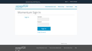 Sign In | Momentum Reloadable Prepaid Card