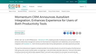 Momentum CRM Announces AutoAlert Integration, Enhances ...