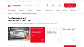 Scotia Momentum Mastercard Credit Card - Scotiabank