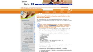 Submit an official immigration application under Mon projet Québec