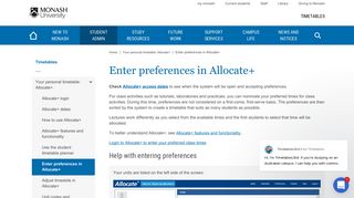 Enter preferences in Allocate+ - Timetables - Monash University