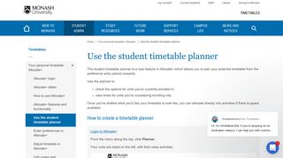Student timetable planner - Timetables - Monash University
