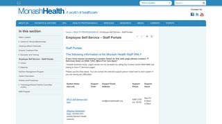 Employee Self Service - Staff Portals - Monash Health