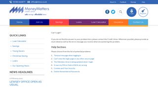 Login Help page - Money Matters Credit Union