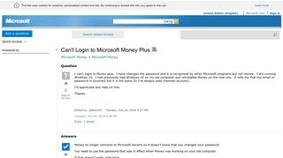 Can't Login to Microsoft Money Plus