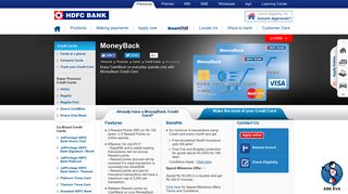 MoneyBack Credit Card - Enjoy CashBack with HDFC Bank