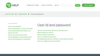 User Id and password | Help | Green Dot Prepaid Cards