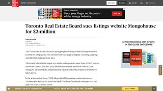 Toronto Real Estate Board sues listings website Mongohouse for $2 ...