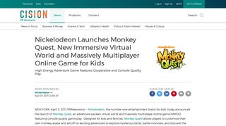 Nickelodeon Launches Monkey Quest, New Immersive Virtual World ...