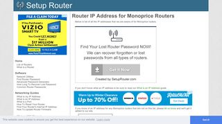 Default router IP addresses for Monoprice routers. - SetupRouter