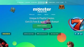 Monster Casino - Get £5 Free Money + Casino Bonus & Bonus Spins