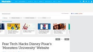 Fear Tech Hacks Disney Pixar's 'Monsters University' Website
