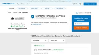 Top 119 Reviews and Complaints about Monterey Financial Services
