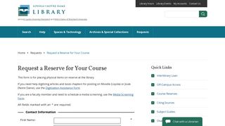 Course Reserve Request - Loyola Notre Dame Library
