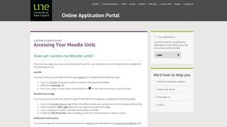 UNE Online Application - Accessing Your Moodle Units