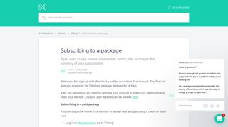 Subscribing to a package | Moonfruit Support
