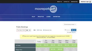 Booking Calendar - Moore Park Golf