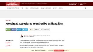 Morehead Associates acquired by Indiana firm - Charlotte Business ...
