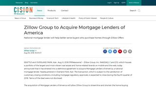 Zillow Group to Acquire Mortgage Lenders of America - PR Newswire