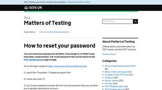 How to reset your password - Matters of Testing - GOV.UK blogs