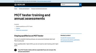 MOT tester training and annual assessments - GOV.UK