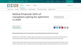 Motive Financial: 90% of Canadians opting for optimism in 2019